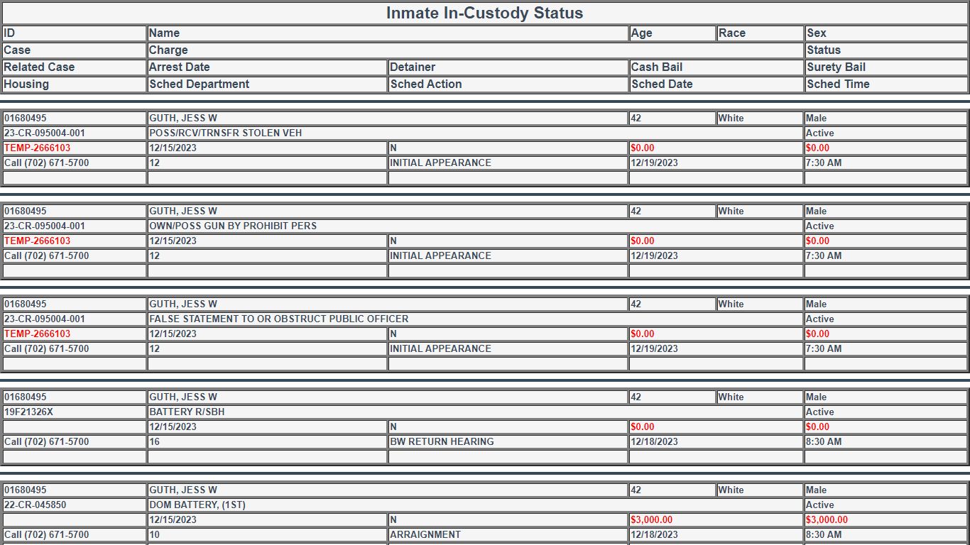 Clark County Detention Center In-Custody Status